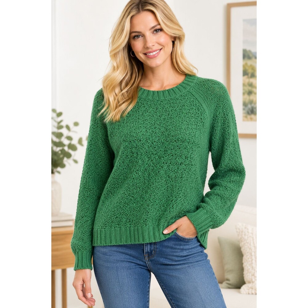 Worthington Women’s XL Green Knit Sweater Textured Crew Neck Long Sleeve